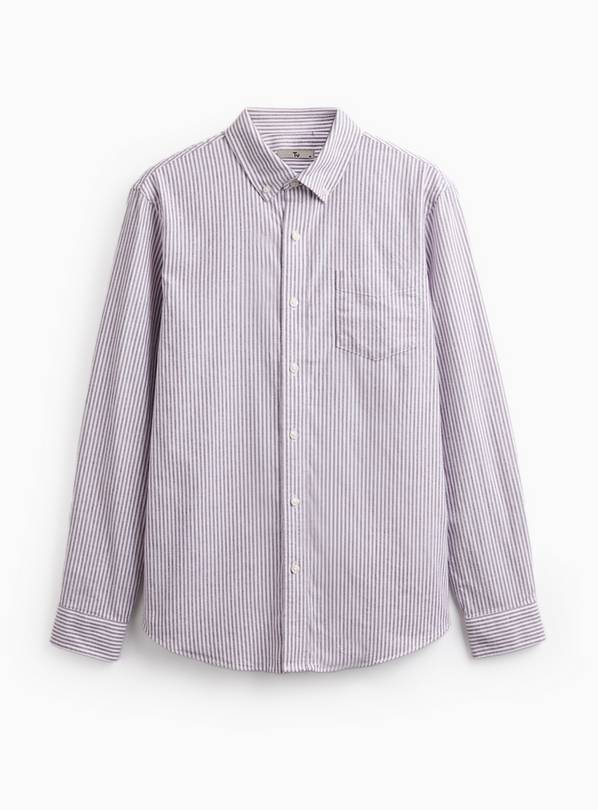 Red & White Ticking Stripe  Long Sleeve Oxford Shirt L